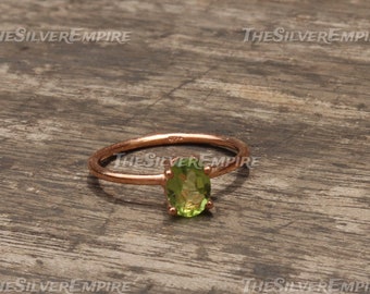 Natural Green Peridot Ring - 925 Sterling Silver Ring - August Birthstone Ring - Rose Gold Plated Ring - Peridot Jewelry - Gifts For Her