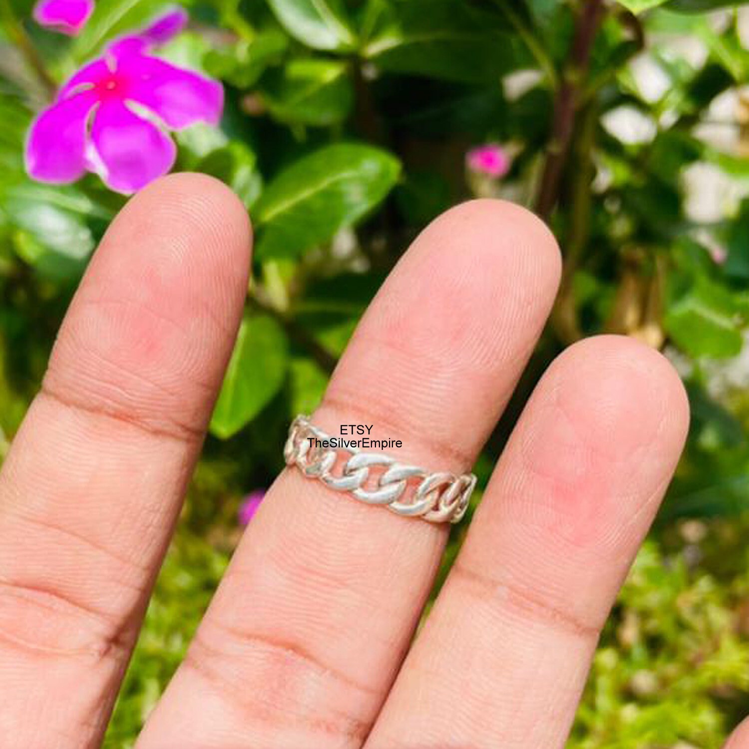 925 Sterling Silver Curb Chain Ring - Silver Statement Stacking