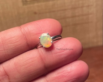 Bague opale d'Éthiopie ovale faite main : argent sterling 925, pierre de naissance en octobre