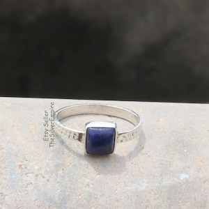 Anello in lapislazzuli, anello in argento sterling 925, anello a martello, anello con pietra preziosa cabochon a cuscino in lapislazzuli naturale, anello da donna, regali per lei