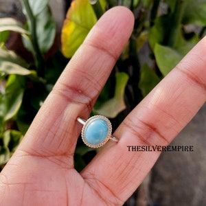 Larimar Ring - Natural Larimar Ring - 925 Sterling Silver Ring - Handmade - March Birthstone - Oval Gemstone - Ring For Women - Gift For Her