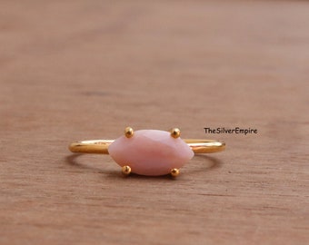Natural Pink Opal Ring: Marquise Cut, 925 Sterling Silver