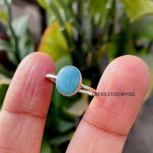 Larimar Ring - Natural Larimar Ring - 925 Sterling Silver Ring - Handmade - March Birthstone - Oval Gemstone - Ring For Women - Gift For Her