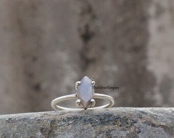 Marquise Schwarzer Mondstein Ring: Handgefertigte 925 Sterling Silber