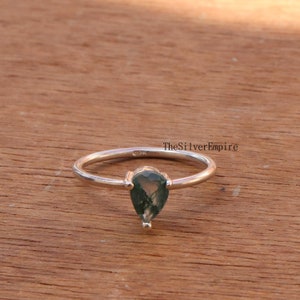 Natural Moss Agate Ring - 925 Sterling Silver Ring - Handmade - Pear Faceted Ring - Green Moss Agate Ring - Ring For Women - Gifts For Her