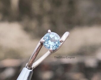 Handmade Round Blue Topaz Ring: 925 Sterling Silver, November Birthstone