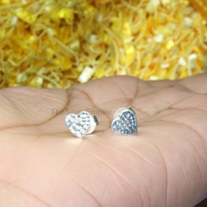 925 Sterling Silver Heart Dotted Hammered Stud Earring - Cute Heart Stud Earrings - Gift For Girls - Hammered Heart Studs - Gifts For Her