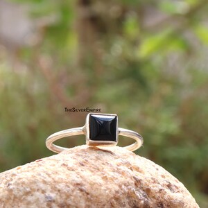Natural Black Onyx Ring - 925 Sterling Silver Ring - Gemstone Ring - December Birthstone - Handmade - Cushion Cabochon Ring - Gift For Ring