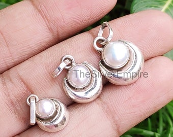 Fresh Water Pearl Pendant - 3 Pendant Jewelry Set - 925 Sterling Silver Pendant - Crescent Moon - Round Cabochon - Jewelry - Gifts For Her