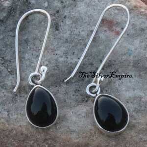 Natural Black Onyx Earring - 925 Sterling Silver Earring - Handmade - December Birthstone Jewelry - Pear Cabochon Earring  - Gifts For Her