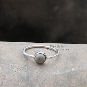 Natural Howlite Gemstone Ring, 925 Solid Sterling Silver Ring, Women Ring, Gift Ring for Her, Round Ring, Handmade Statement Rings Jewelry