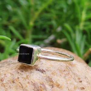 Black Onyx Ring - Cushion Cut Ring - 925 Sterling Silver Ring - Handmade Ring - December Birthstone Ring - Natural Gemstone - Gifts For Her
