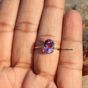 Natural Amethyst Ring - 925 Sterling Silver Ring - February Birthstone - Gold Plated - Amethyst Faceted - Handmade - Jewelry - Gift For Her