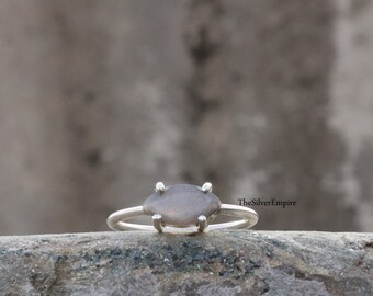 Marquise Schwarzer Mondstein Ring: Handgemachtes 925 Sterling Silber Schmuckstück