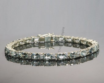 925 Sterling Silver Bracelet - Natural Aquamarine Bracelet - 925 Sterling Silver Bracelet - Oval Cut Aquamarine - Tennis Bracelet - Video