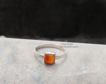 Carnelian Ring, 925 Sterling Silver Ring, Hammer Ring, Natural Carnelian Cushion Cabochon Gemstone Ring, Women Ring, Jewelry, Gifts For Her