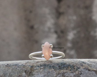 Handmade Peach Moonstone Ring: Marquise 925 Sterling Silver