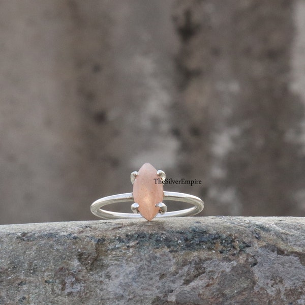 Natural Peach Moonstone Ring - 925 Sterling Silver Ring - Handmade - Faceted Moonstone Ring - Marquise Ring - Ring For Women - Gifts For Her