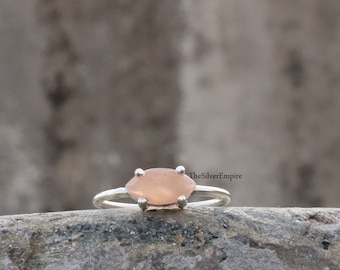 Peach Moonstone Ring: Marquise Faceted 925 Sterling Silver, Handmade