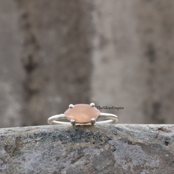 Natural Peach Moonstone Ring - 925 Sterling Silver Ring - Handmade - Faceted Moonstone Ring - Marquise Ring - Ring For Women - Gifts For Her