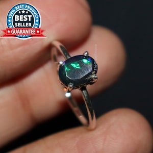 Black Opal Ring - October Birthstone Ring - 925 Sterling Silver Ring - Handmade Ring - Fire Opal Ring - Opal Solitaire - Gifts For Her Ring
