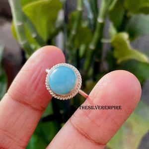 Larimar Ring - Natural Larimar Ring - 925 Sterling Silver Ring - Handmade - March Birthstone - Round Gemstone Ring - Jewelry - Gift For Her