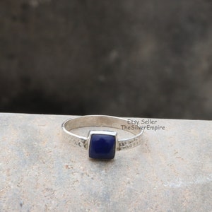 Lapis Lazuli Ring, 925 Sterling Silver Ring, Hammer Ring, Cushion Gemstone, Natural Lapis Lazuli Cabochon Ring, Women Ring, Gifts For Her