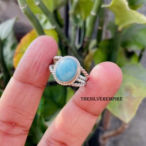 Larimar Ring - Natural Larimar Ring - 925 Sterling Silver Ring - Handmade - March Birthstone - Oval Gemstone - Ring For Women - Gift For Her