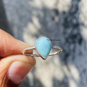 Natural Larimar Ring - 925 Sterling Silver Ring - Handmade - March Birthstone - Larimar Pear Cabochon Ring - Ring For Women - Gifts For Her