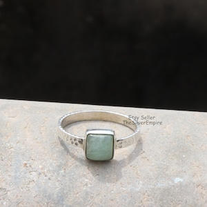 Anello con acquamarina naturale, anello in argento sterling 925, anello a martello, anello con pietra preziosa cabochon a cuscino in acquamarina, anello da donna, regalo per lei