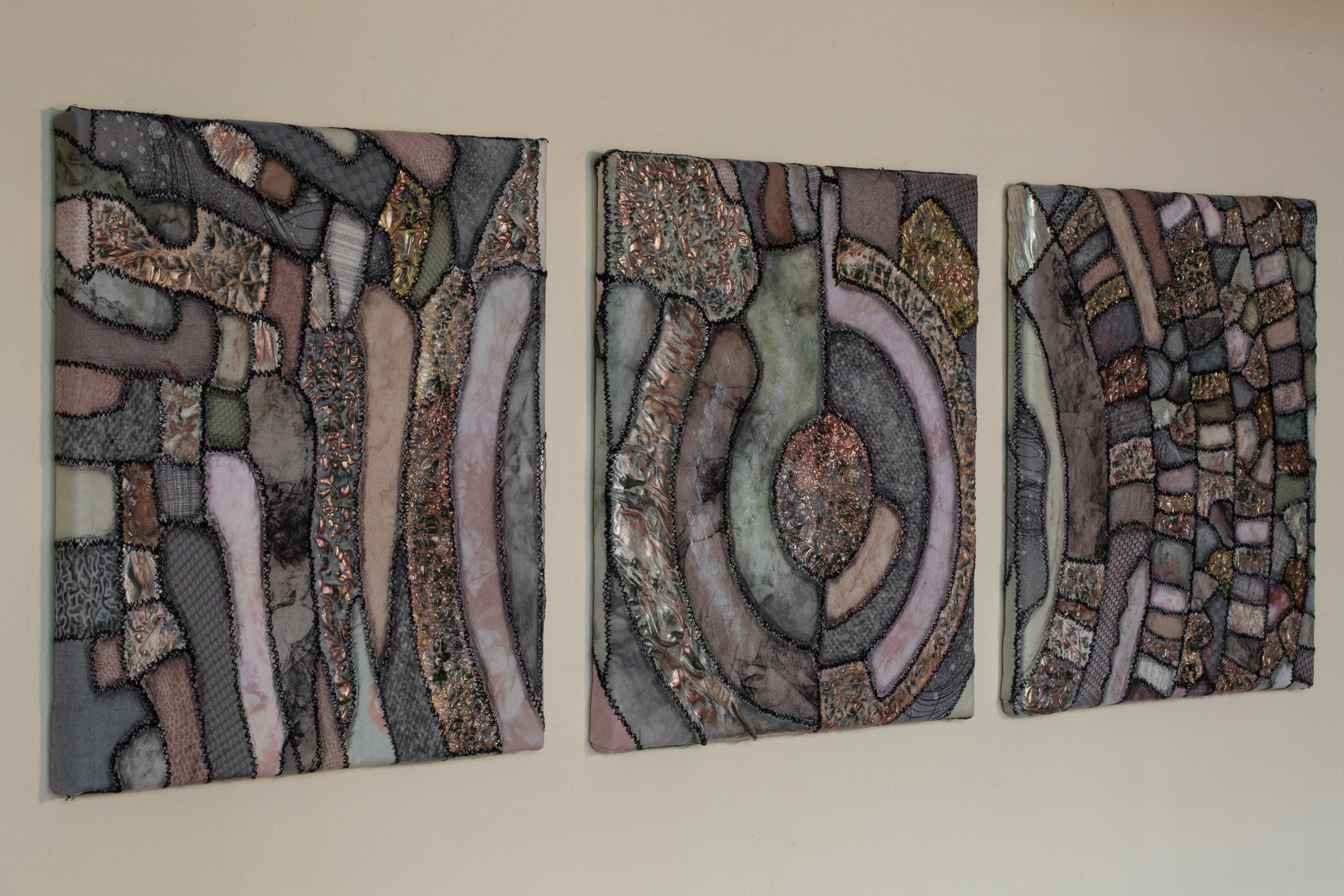 Triptych textile art wall hanging / 3 piece textile art wall Etsy