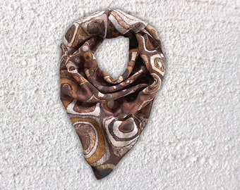 Cotton or silk scarf representing my original  textile artwork "Chocolat", Gift for her Christmas, Square scarf for women