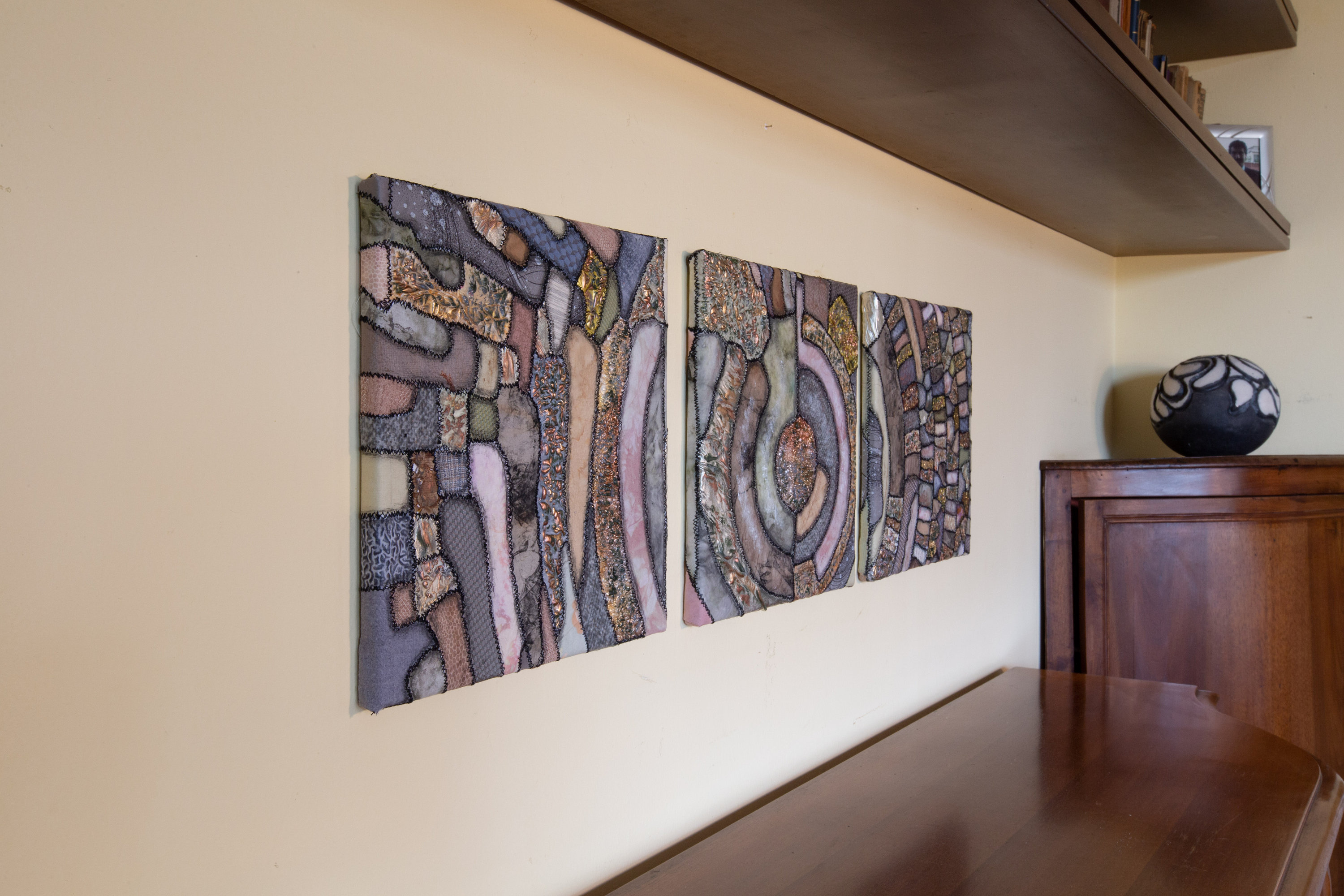 Triptych textile art wall hanging / 3 piece textile art wall Etsy