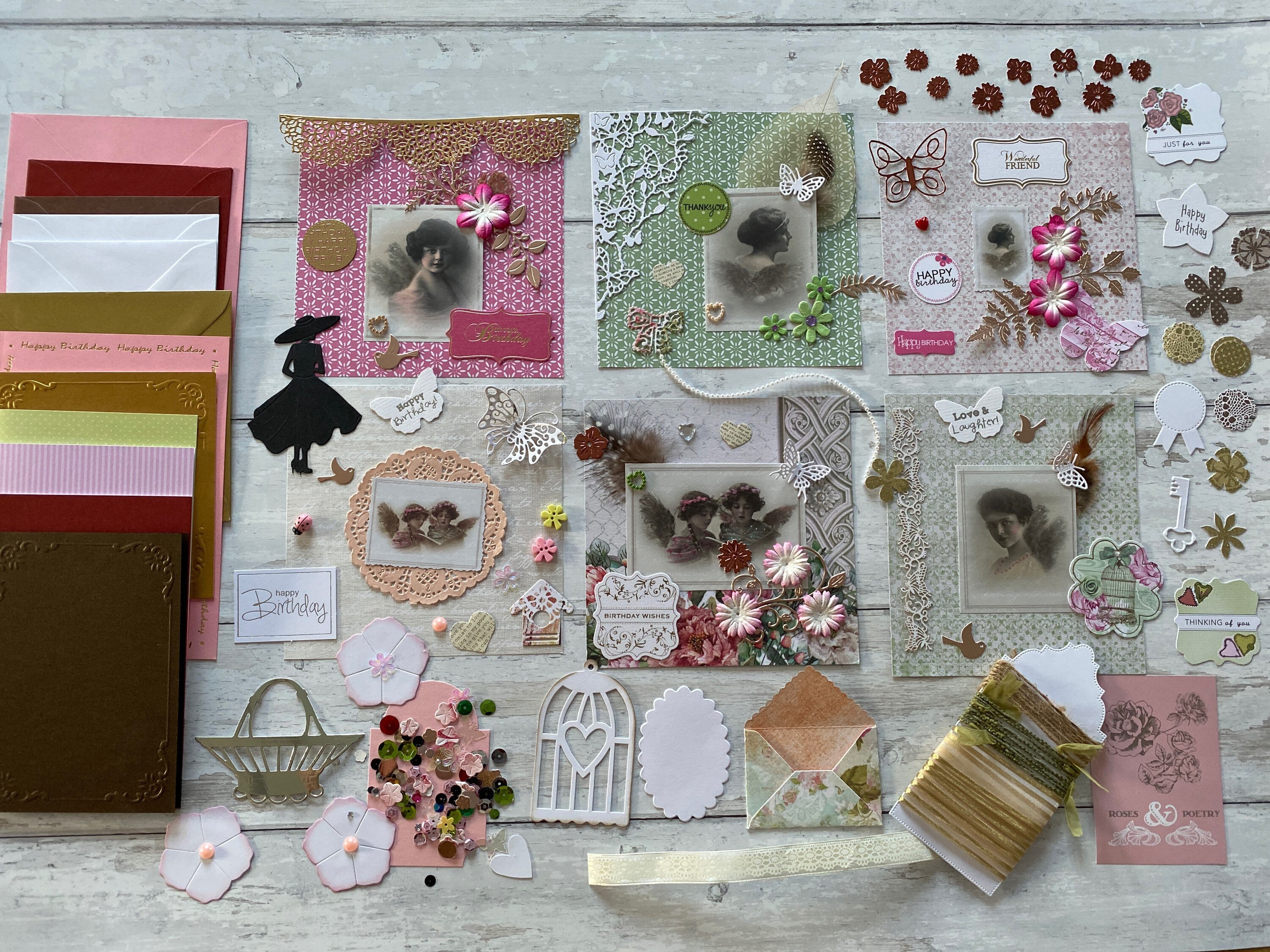 Vintage Card Making Kit Papers Cards Ribbons and Etsy