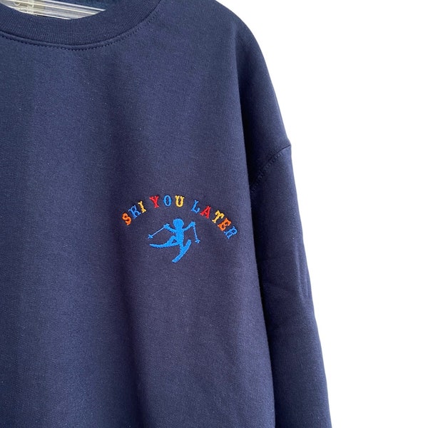 Vintage Ski Sweater bestickt Ski you Later Crewneck Ski Pullover