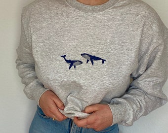 Whale sweater/ vintage embroidered sweatshirt/ summer, spring sweater, sea sweater