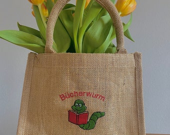 Mini Jutebeutel Geschenk, Bücherwurm Geschenk, Büchertasche