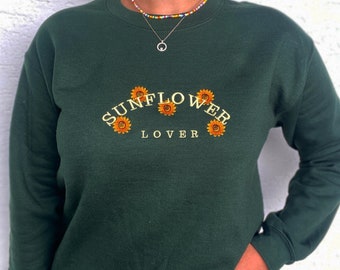 Vintage fall sweater embroidered sunflower lover