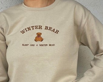 Vintage Sweater bestickt Winter Bear Weihnachten Crewneck Weihnachtspullover