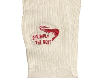 Shrimp embroidered socks, shrimply the best tennis socks, white socks