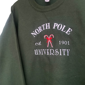 North Pole University Candy Cane Embroidered Christmas Sweater