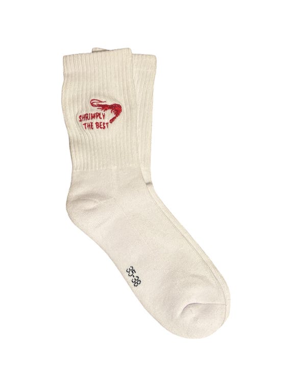 Shrimp Socken bestickt, shrimply the best Tennissocken, weiße Socken