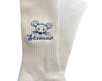 Süßmaus Socken bestickt, Maus Tennissocken, weiße Socken
