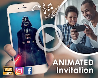 Faire-part d'anniversaire Star Wars, faire-part de fête numérique Star Wars, invitation vidéo épique de Star Wars, invitation anniversaire Star Wars, evites