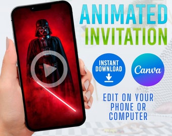 Faire-part d'anniversaire bricolage Star Wars CANVA, faire-part de fête numérique Star Wars, invitation vidéo épique Star Wars, invitation d'anniversaire Star Wars