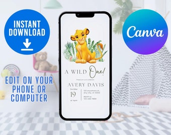 DIY Simba Birthday Invitation. Electronic Simba Birthday Invite. Simba Canva Template. Simba Invitation. Lion king invitation.