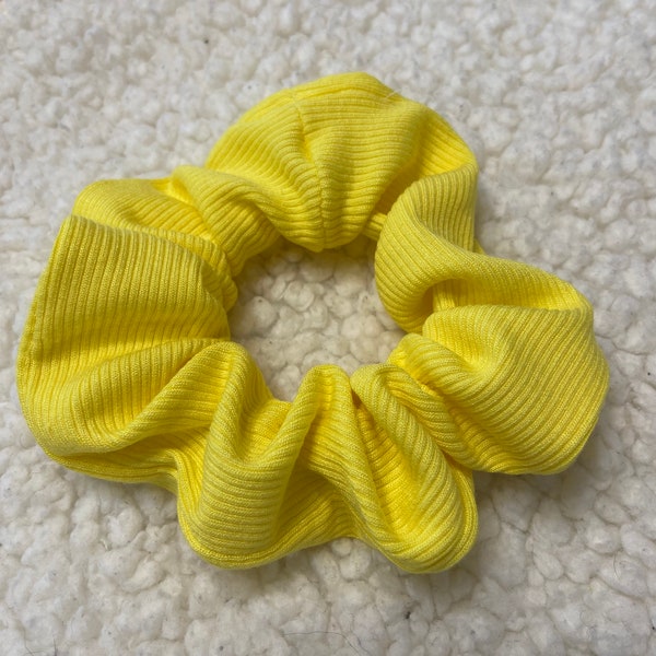 Sunshine Yellow Scrunchie - Yellow Rib Knit Scrunchie - Summer Yellow Scrunchie - Babes Bows and Buns