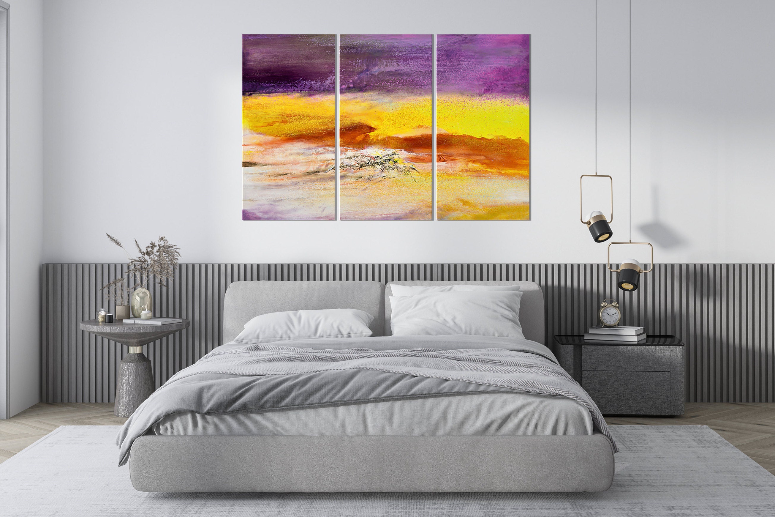 Yellow and Purple Modern Abstract Art Painting Print on Canvas Etsy