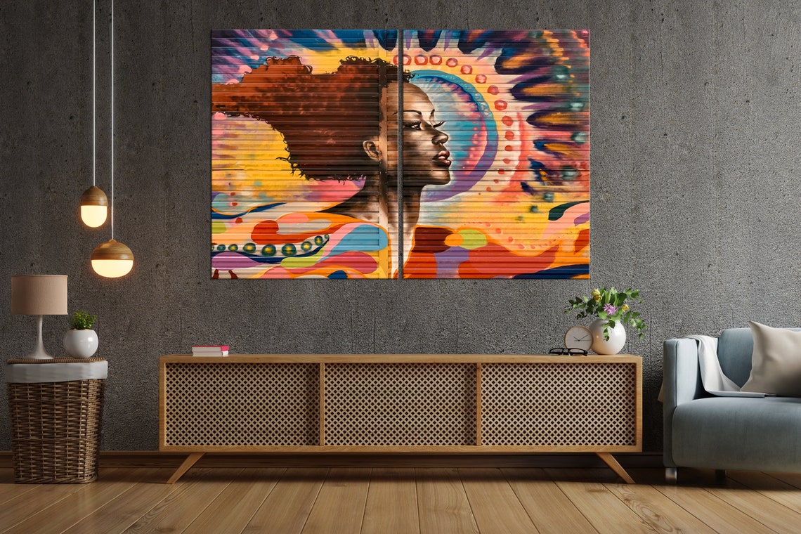 African Ethnic Graffiti Wall Art Room Decor on Canvas Street Etsy