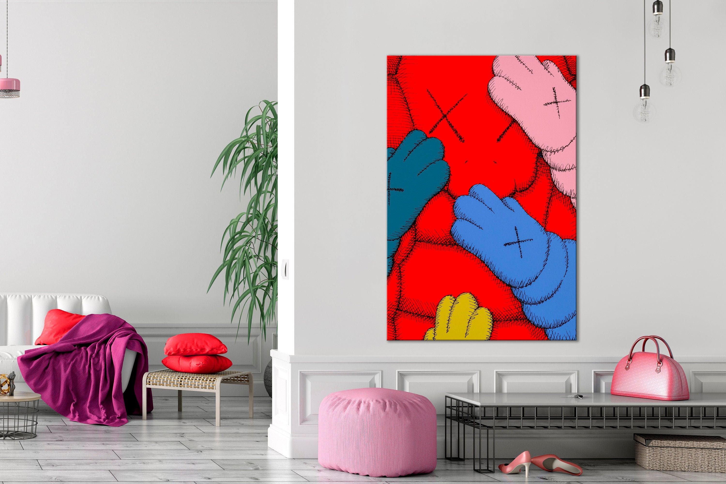 Red and Blue Abstract Art Canvas Print on Canvas Modern Living Etsy